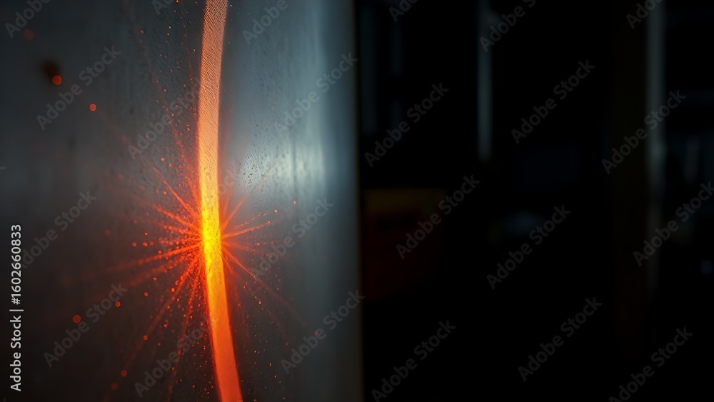 Fototapeta premium Close-up of heated metal surface with orange glow, highlighting industrial precision and detail.
