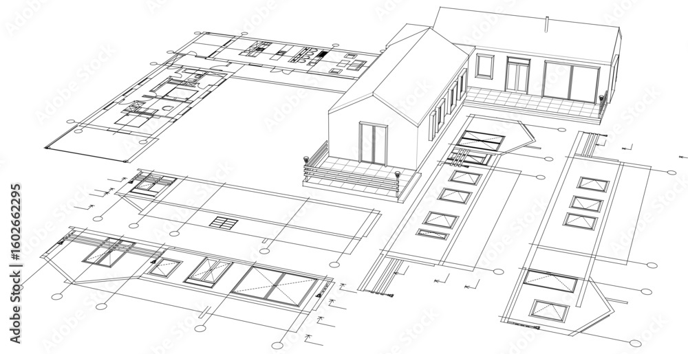 Fototapeta premium house architectural project sketch 3d illustration 