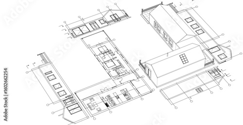 house architectural project sketch 3d illustration	
