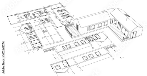 house architectural project sketch 3d illustration	
