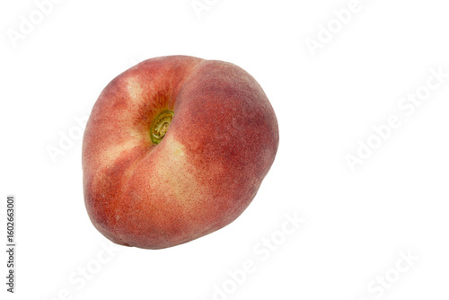 One flat peach or fig peach isolated on white background. 