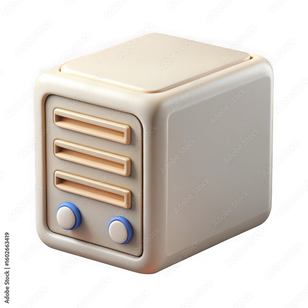 Obraz premium 3d rendered cream colored retro style radio with round buttons on a black background