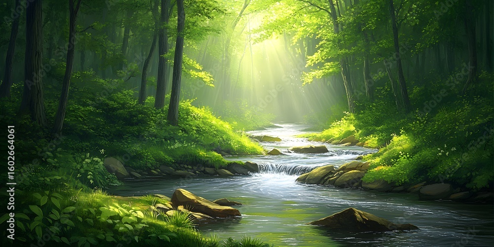 Obraz premium Sun on stream, wood light art.