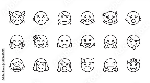 Bundle of  slim line emoticons designed with care

