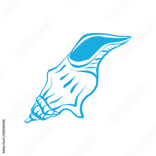 Outline illustration of a seashell. Hand drawn doodle style seashell illustration. Linear icon of a seashell in blue color. Isolated on white background.