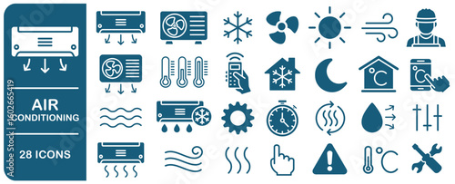 Air Conditioning icon symbol set. Air conditioner  icons collection. Air Conditioning icon pack. Vector illustration image. Isolated on white background.