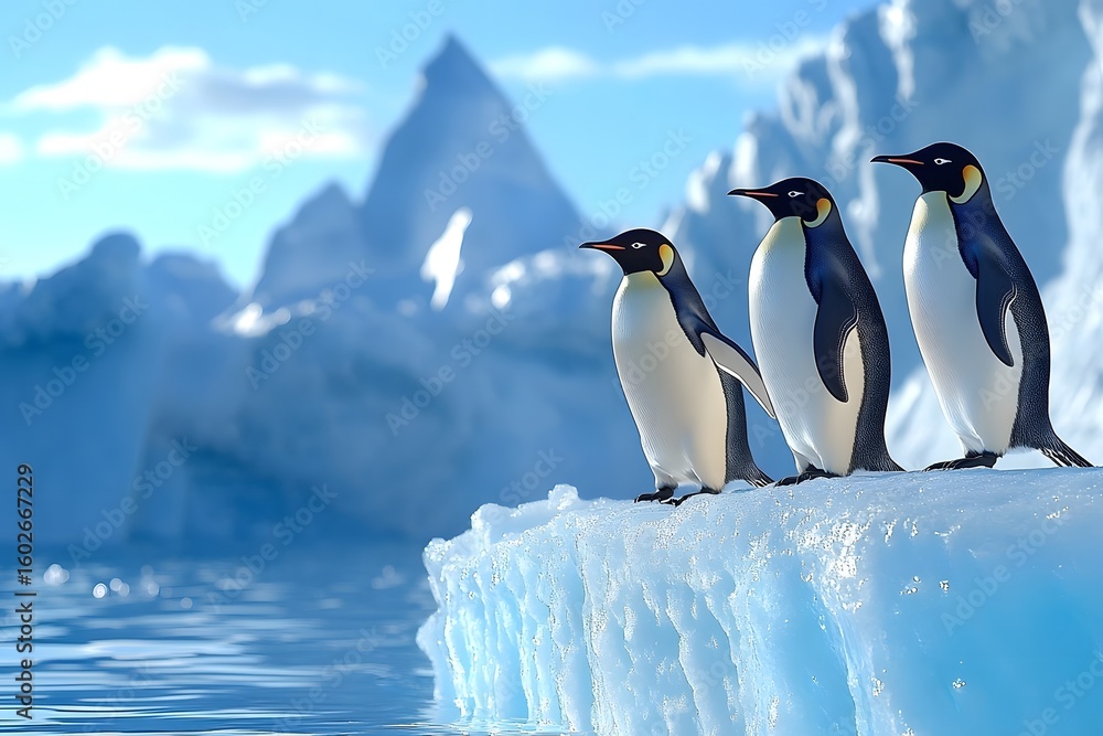 Fototapeta premium Cold land birds, ice bond scene.