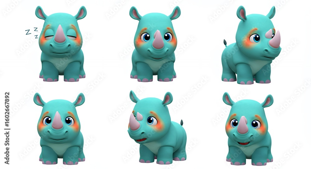 Fototapeta premium Cartoon rhino expressions collection