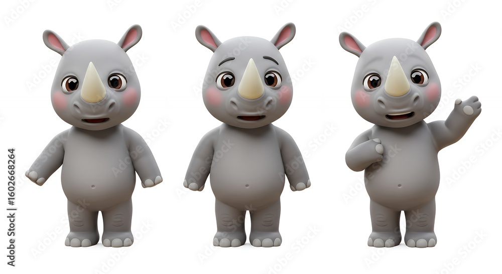 Naklejka premium Cartoon rhinoceros characters isolated on white background