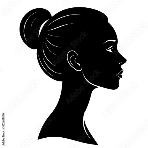 Elegant Woman Silhouette with Bun Hairstyle in Profile View