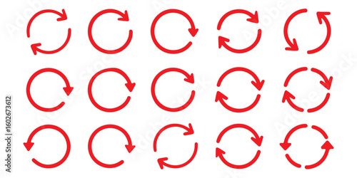 Cyclic rotation icon set. Reiteration or renewal symbol. Recycling sign on transparent background. Vector illustration.