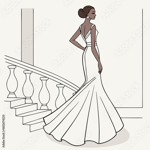 Bride in Elegant White Mermaid Dress – Fitted Bodice and Dramatic Flared Hem