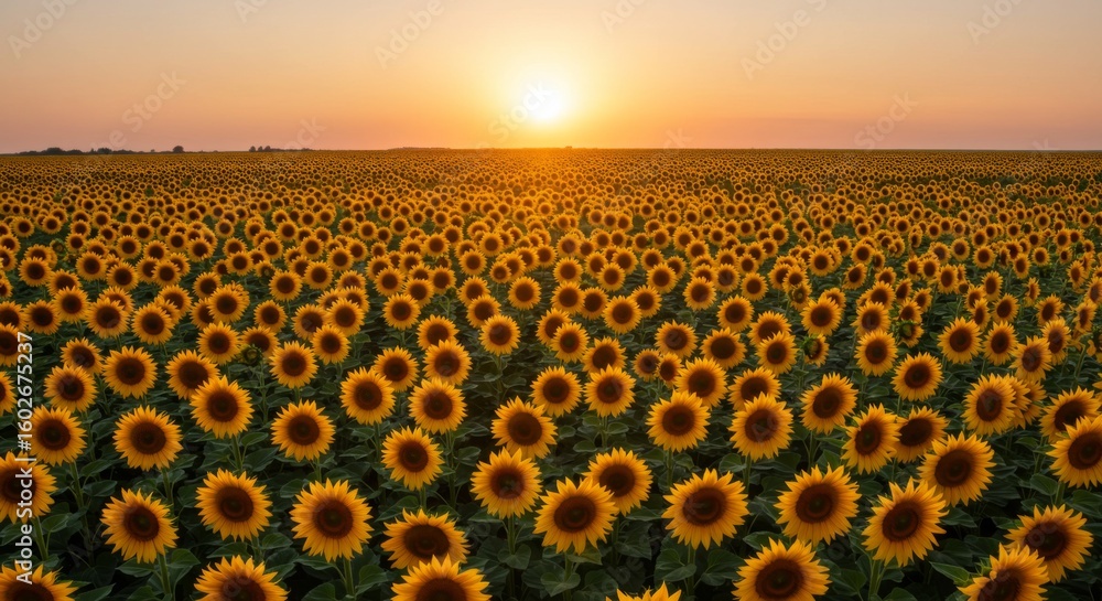 Obraz premium Vast Sunflower Field at Sunset