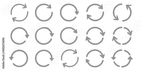 Cyclic rotation icon set. Reiteration or renewal symbol. Recycling sign on transparent background. Vector illustration.