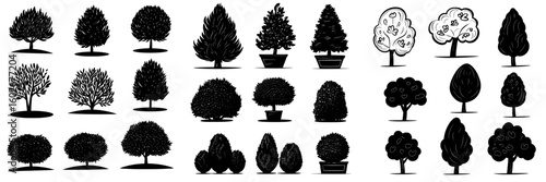 Architectural sketch of shrubs created by hand, modern drawing style, illustration of structures