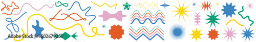Transparent Groovy Shapes Vector Pack. Wavy Stars, Cloud Blobs, and Spiral Doodles in Y2K Retro Funk Style with Editable Elements.