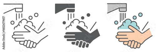 Washing your hands icon collection, coronavirus and covid-19, hand washing sign vector set graphics, editable stroke linear icon, eps 10