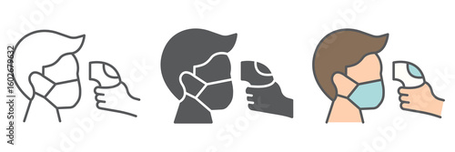 Check body temperature icon collection, coronavirus and covid-19, checking body temperature sign vector set graphics, editable stroke linear icon, eps 10