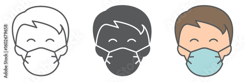 Man in face mask icon collection, coronavirus and covid-19, wearing mask sign vector set graphics, editable stroke linear icon, eps 10