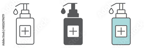 Hand sanitizer icon collection, protection and covid-19, antiseptic sign vector set graphics, editable stroke linear icon, eps 10