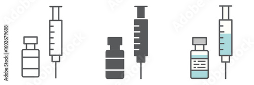 Covid-19 vaccine icon collection, coronavirus and syringe, vaccination sign vector set graphics, editable stroke linear icon, eps 10