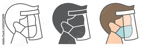 Face shield mask icon collection, protection and covid-19, face mask sign vector set graphics, editable stroke linear icon, eps 10