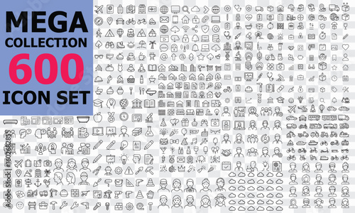 Mega Collection of 600 Icon Set of social media, real estate, medical, construction, avatar character, business, birthday, contact, electricity, massage, money, etc