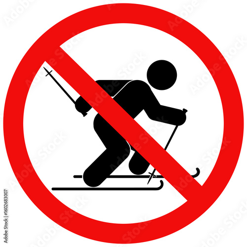 Do not ski sign, No skiing ski or snowboarding sign, No skier icon symbol. Flat vector illustration design.