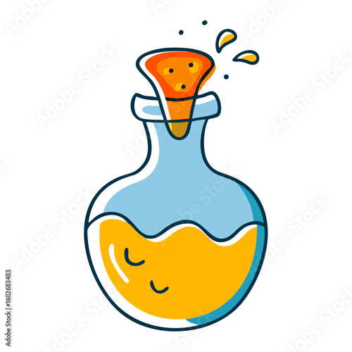 Colorful potion glass icon bubbling with a magical concoction for Halloween and magical themes