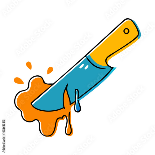 Vibrant bloody knife icon with colorful design for horror and thriller themes