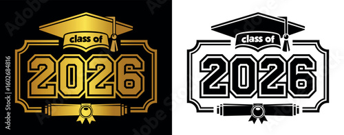 Lettering Class of 2026 for greeting, invitation card. Text for graduation design, congratulation event, T-shirt, party, high school or college graduate. Vector on transparent and black background