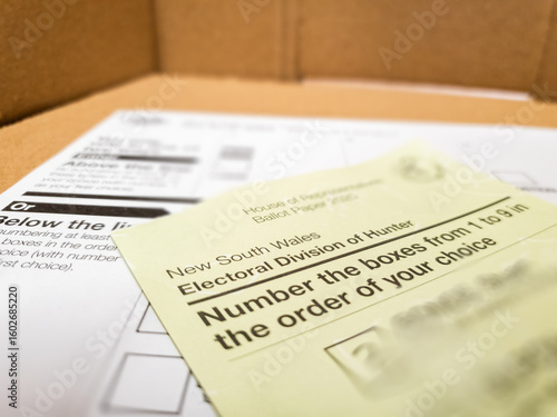 Voting ballot paper at polling station for election