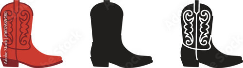 Cowboy boots icons set. Western, leather, fashion, footwear vector illustration