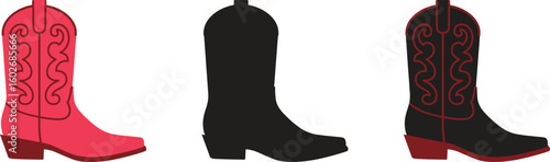 Cowboy boots icons set. Western, leather, fashion, footwear vector illustration