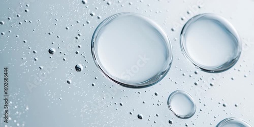 Transparent cosmetic serum bubbles on white background
