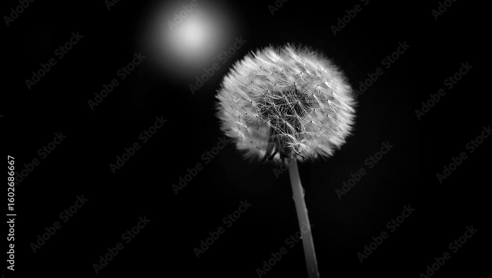 Obraz premium Black and white close up of a dandelion seed head with soft light