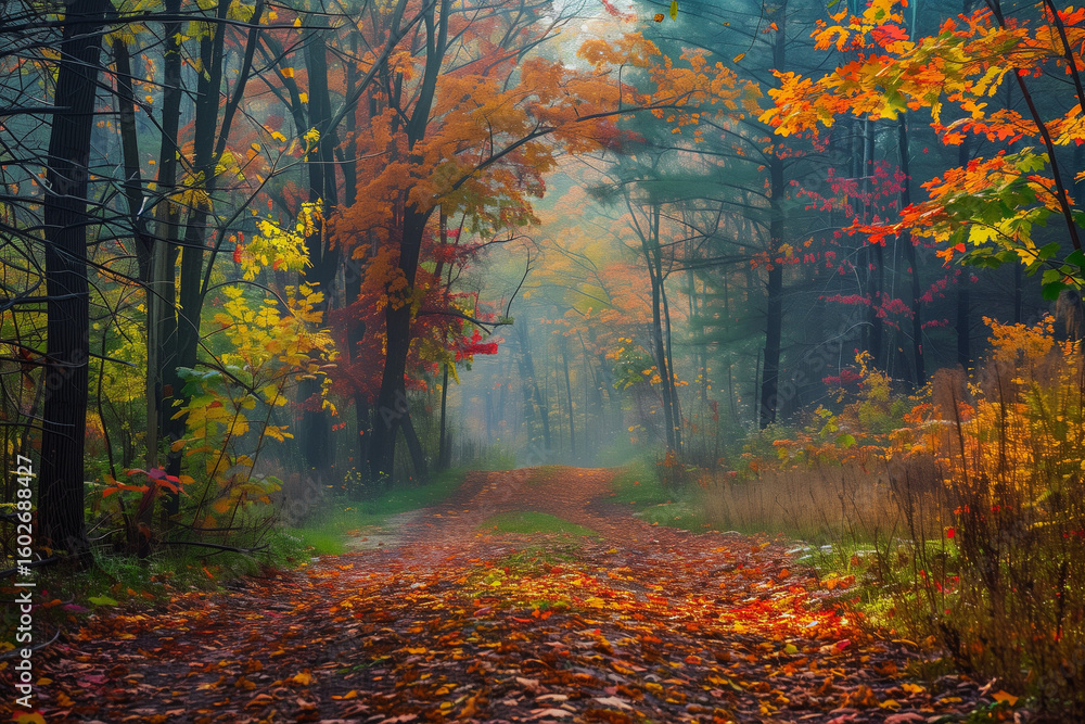 Naklejka premium autumn forrest walking path