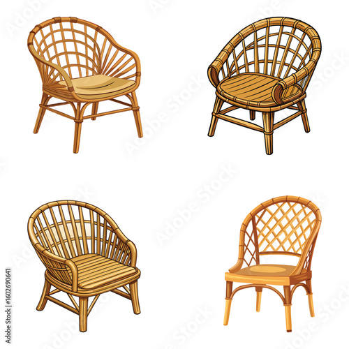 Vintage Bamboo Chair Isolated on White Background  Retro Natural Furniture
