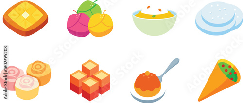 Traditional South Asian Sweets Vector Set – Colorful Flat Illustrations of Regional Desserts and Mithai