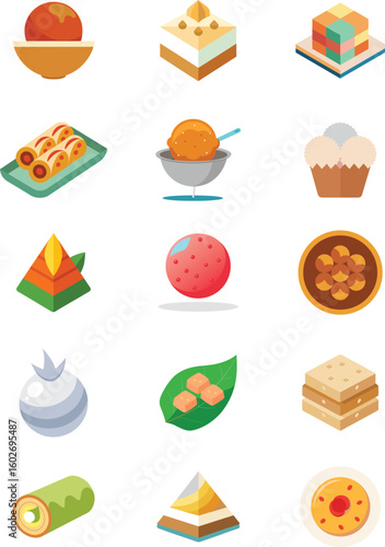 Traditional South Asian Sweets Vector Set – Colorful Flat Illustrations of Regional Desserts and Mithai