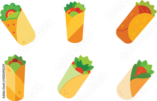 Wraps Food Vector Set – Colorful Global Flatbreads, Rolls, and Stuffed Wraps Collection