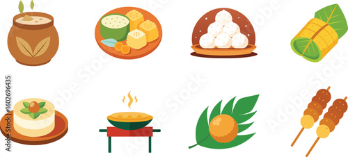 Winter Festival Food Collection – Colorful Traditional and Seasonal Dishes And Isometric view for Holiday Celebrations