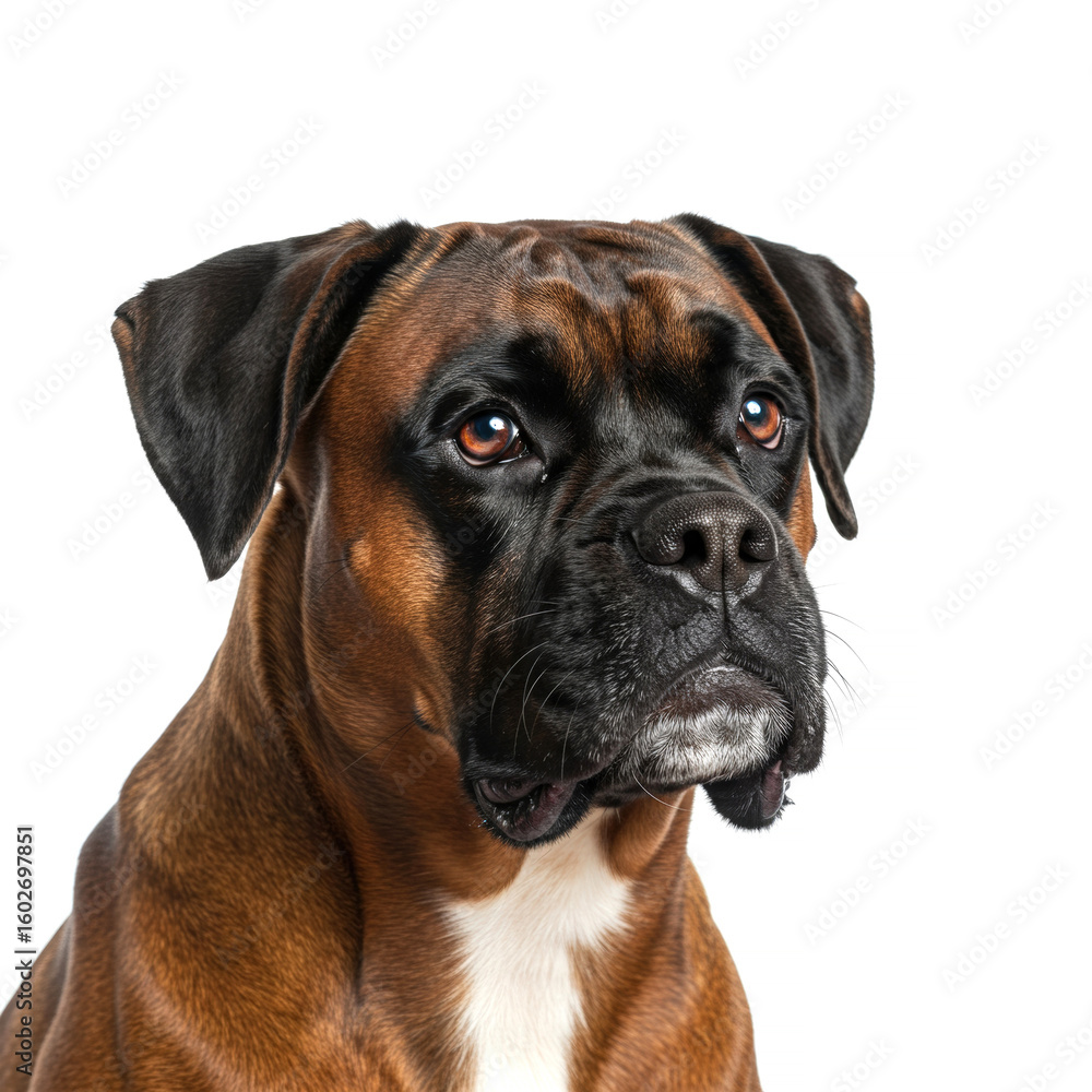 Close-up portrait German Boxer isolated on white background Close-up portrait German Boxer isolated on white background