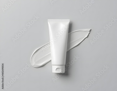 Elegant white cream tube and smear for skin care product advertising mockup on subtle gray background