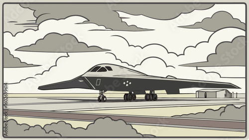 Stealth bomber on the runway ready for takeoff, a powerful symbol of military might and innovation, a modern marvel of aviation engineering, defense, and technology