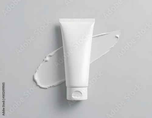 Elegant white cosmetic tube mockup with cream smear for beauty and skincare branding projects