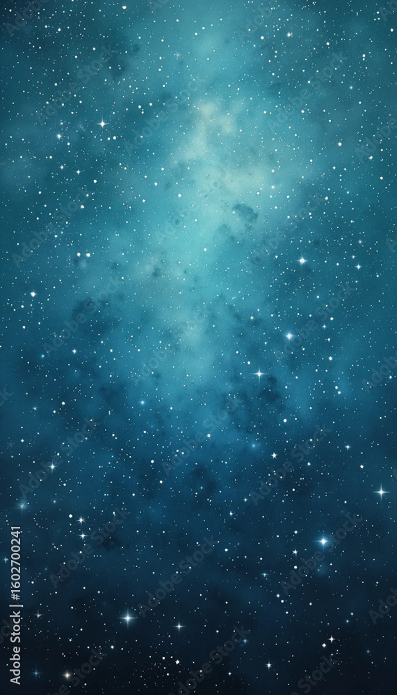 Fototapeta premium Serene Teal Nebula: Starry Night Sky Background, Cosmic Space Texture, Dreamy Celestial Atmosphere.