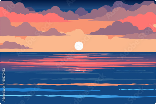 Serene Ocean Sunset with Pink and Purple Clouds