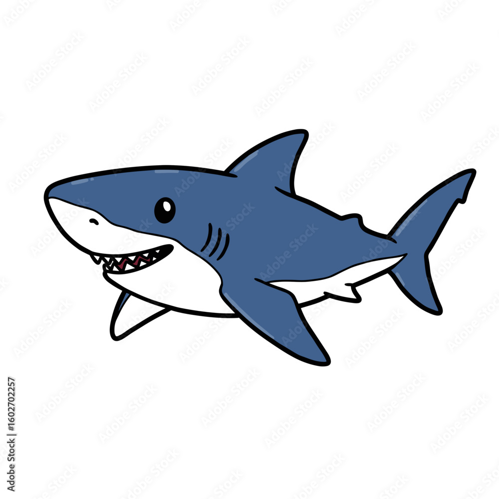 Obraz premium Baby shark swimming with a playful expression in flat illustration style 