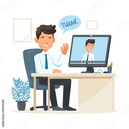 Online job interview via video call – flat business illustration